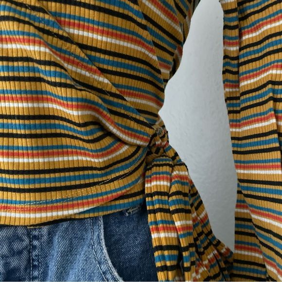 Multicolor Striped Faux Wrap Retro Top - Picture 3 of 5